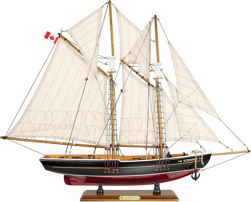 SAILINGSTORY Wooden Sailboat Model Ship Bluenose 1/80 Scale Replica Medium | Handcraft Authentic Details, Nautical Decor