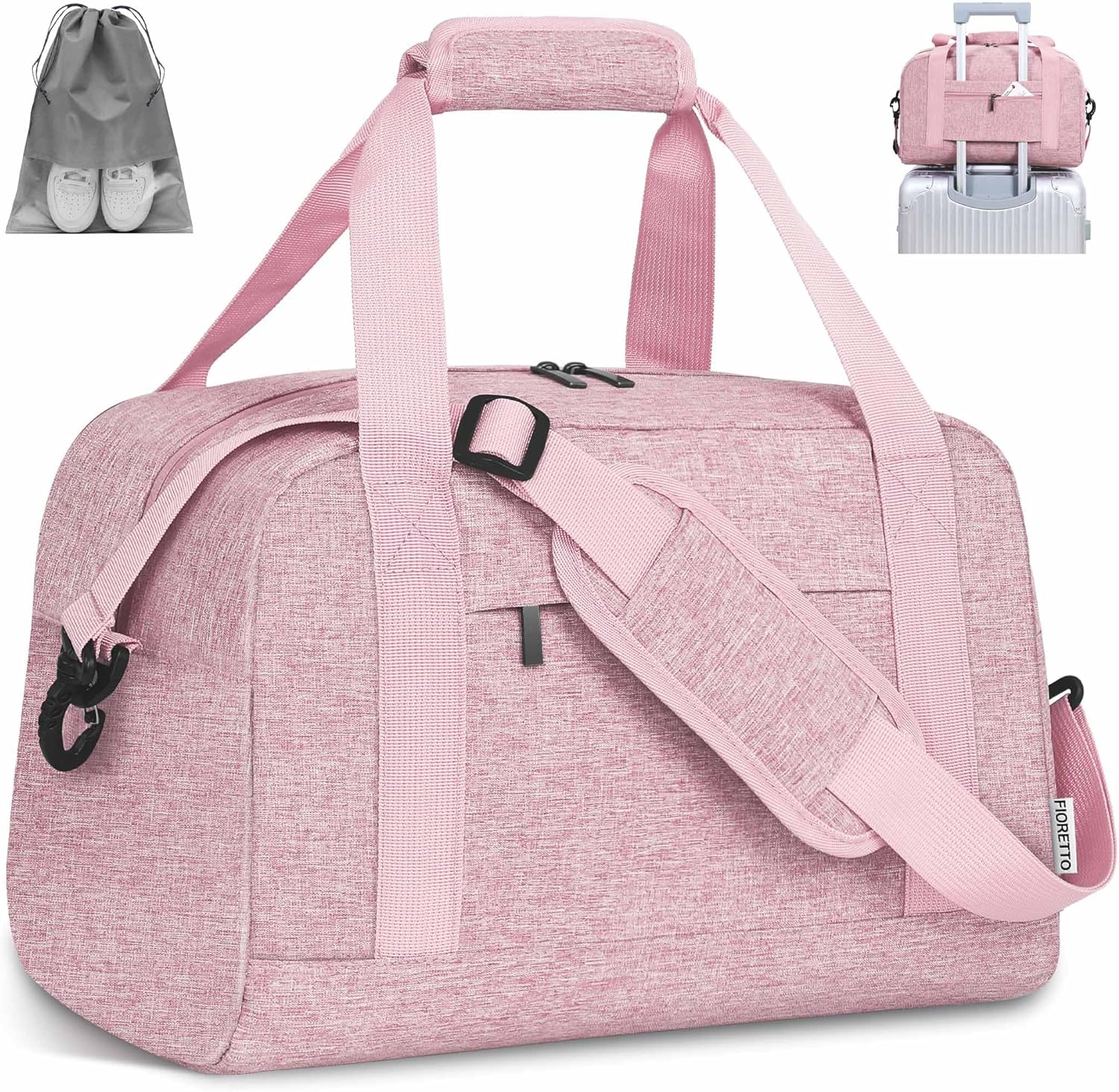 FIORETTO for Ryanair Cabin Bags 40x20x25, Travel Underseat Hand Luggage Bag with Removable Wet Pocket, Carry on Weekend Overnight Holdall Bag with 5 Compartments for Women & Men 20L Pink