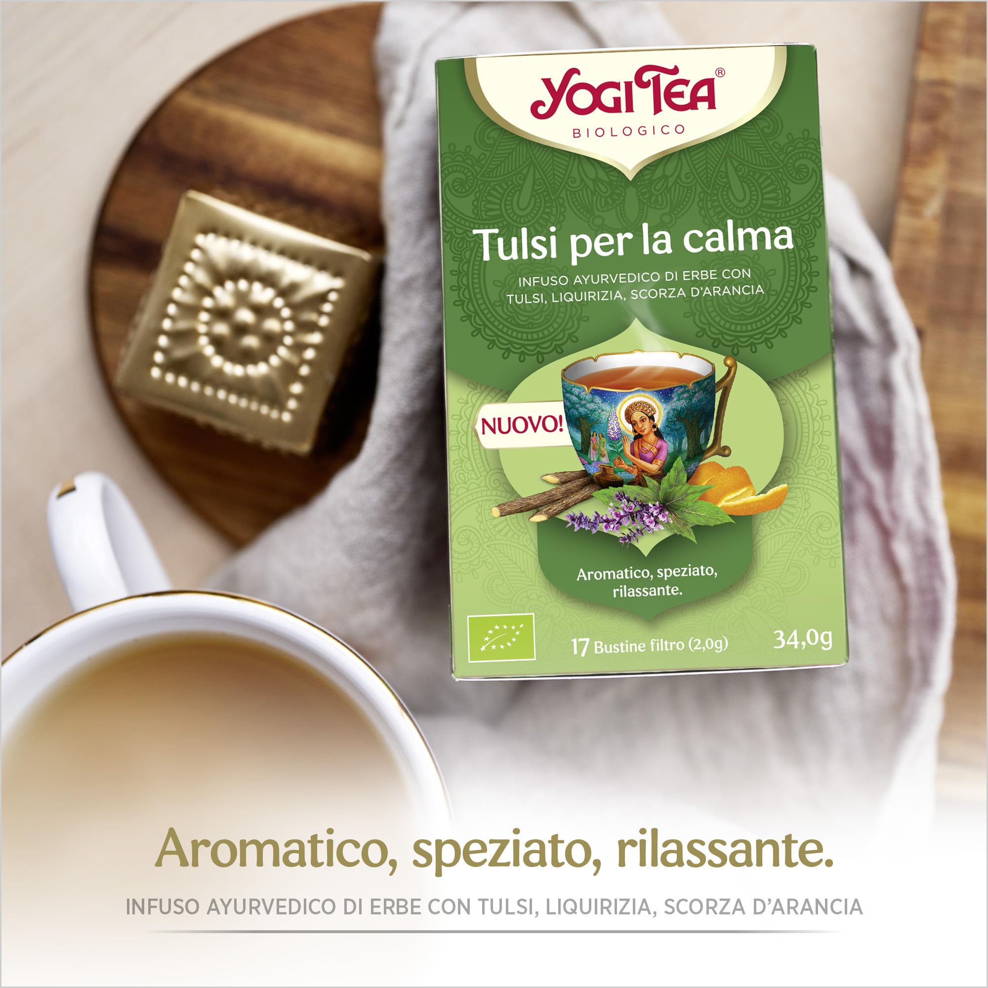 Yogi Tea, Té, Serenidad Tulsi Bio, Infusión Ayurvédica, Sin Cafeína, Mezcla de Albahaca, Regaliz y Naranja - Pack de 6x17 bolsitas (102 bolsitas en total)