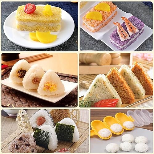Miniatura 7 de Paquete de 7 moldes de onigiri, kit de molde de arroz para musubi, molde antiadherente para hacer Musubi, máquina de prensa de bolas de arroz,