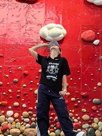 ユニセックス カートゥーン Tシャツ 原宿 カワイイ 猫 文字 プリント 半袖 Tシャツ カップル ゆったり 服 Y2k トップス