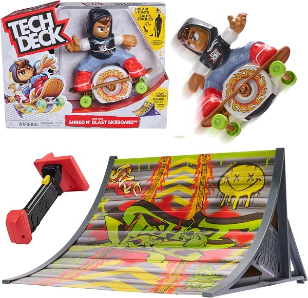 TECH DECK Shred N Blast Sk8board, Motorized Finger Skateboard Toy with Rider & Ramp for Fast Tricks & High Jumps