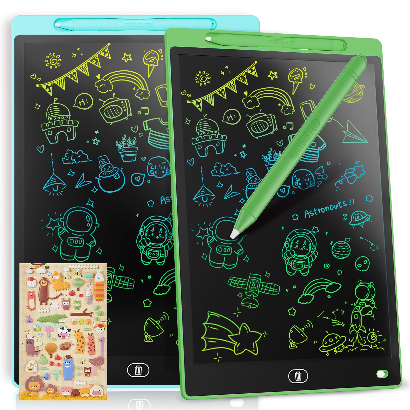 [2 Pieces] LCD Writing Board, 10 Inches, Genialba Colourful LCD Writing Tablet, LCD Writing Tablet, Electronic Tablet, Graphic Tablet for Children's Games 2 3 4 5 6 7 Years Boys Girls (Green & Blue)
