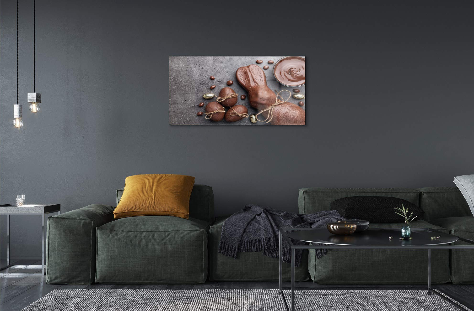 Tulup Peinture sur Toile Tableau - 100x50cm Murale Pâques Decoration Murale - Lapin au Chocolat