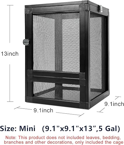 Miniatura 5 de Kit de terrario de reptiles plegable panorámico de 360 de 5 galones tanque de Gecko con cresta y jaula de reptiles para una ventilación superior,