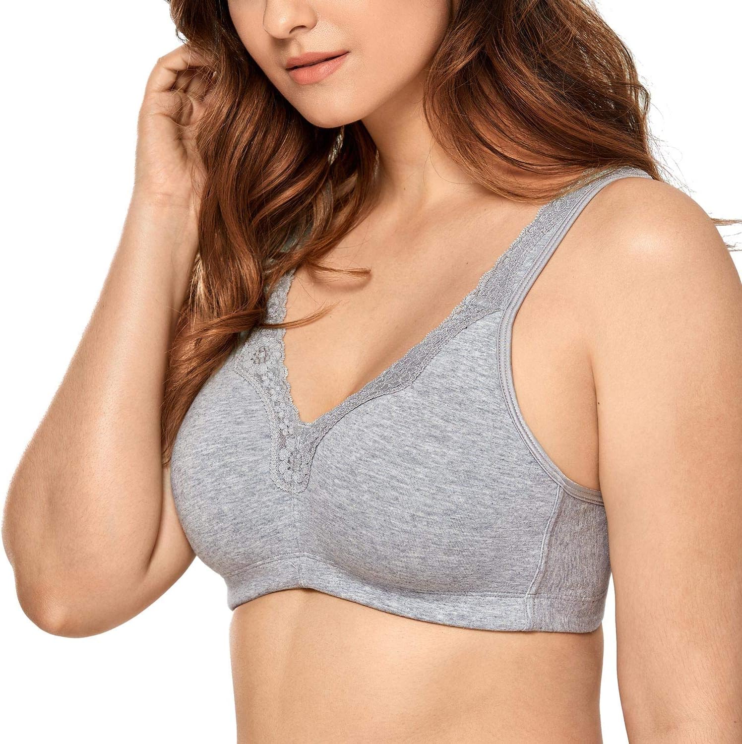 CALVENA Women's Lace Plus Size Full Coverage Non Padded Comfort Cotton Wirefree Bra