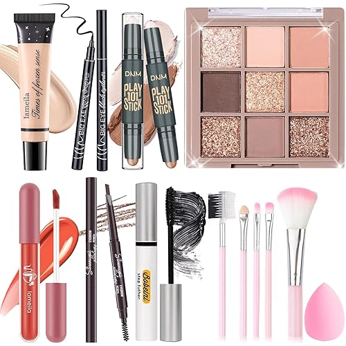 Kit de maquillaje para mujeres, niñas, adolescentes, juego de regalo de maquillaje, incluye sombra de ojos de 9 colores, barra de contador, base,