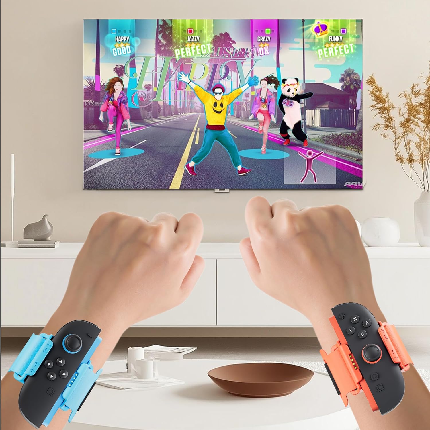 GLDRAM 2 Pack Wrist Bands for Nintendo Switch 1/2 Just Dance 2026 2025 2024 Adjustable Elastic Straps for Zumba Burn It Up for Joycon & Controller, Wristbands for Kid & Adult - Blue & Orange - Image 6