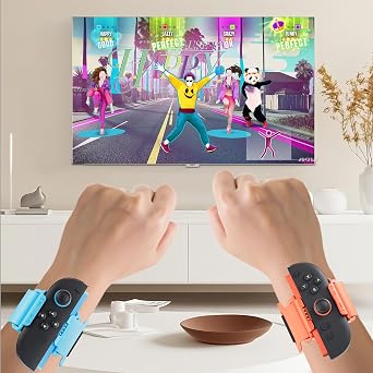 GLDRAM 2 Pack Wrist Bands for Nintendo Switch 1/2 Just Dance 2026 2025 2024 Adjustable Elastic Straps for Zumba Burn It Up for Joycon & Controller, Wristbands for Kid & Adult - Blue & Orange