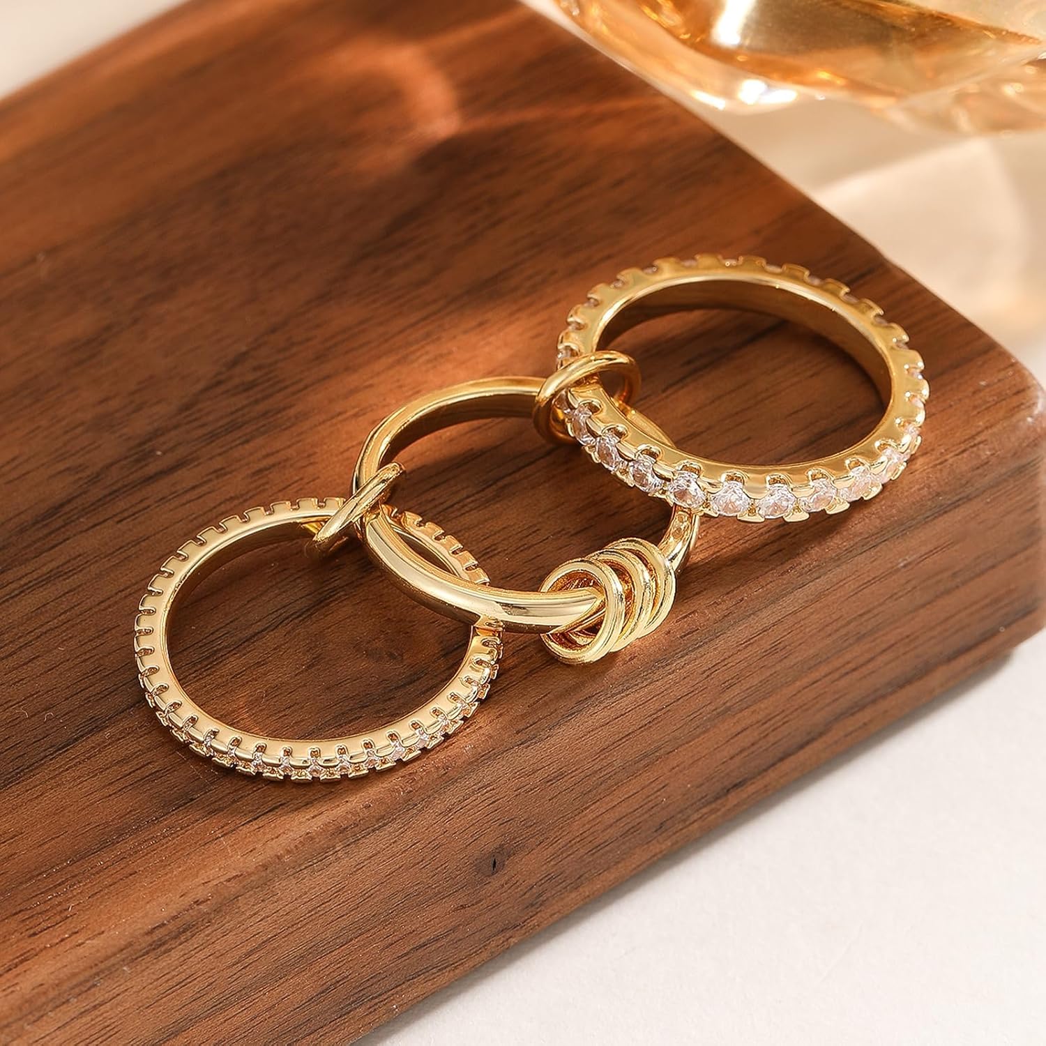 Gold Stackable Rings for Women Non Tarnish, Dainty Stackable 18k Gold Plated CZ Cubic Zirconia Rings, Gold Knuckle Women Rings Set