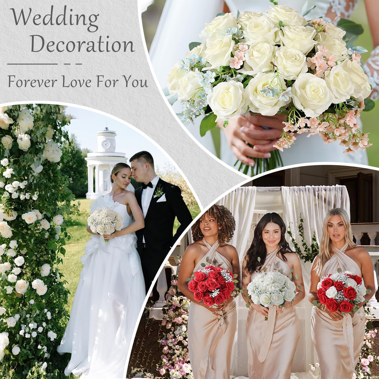 Luyue 40PCS White Roses Artificial Flowers - Long Stem Fake Roses Bouquet Silk White Flowers Artificial Rose for Wedding Centerpiece Home Decor & Valentines Floral Arrangement - Image 5