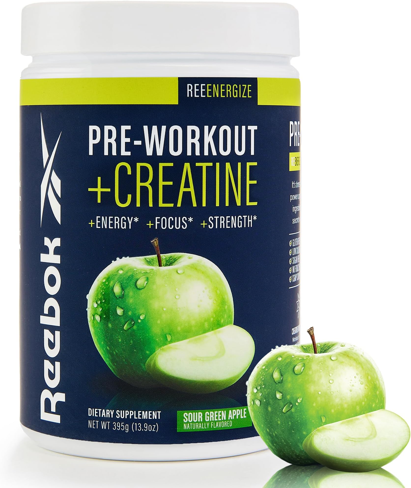 REEenergize Pre-Workout Powder | 3g Creatine Monohydrate, 200mg Natural Caffeine | Clean Energy for Strength, Focus & Pump | Informed Sport Certified | 25 Servings | Sour Green Apple