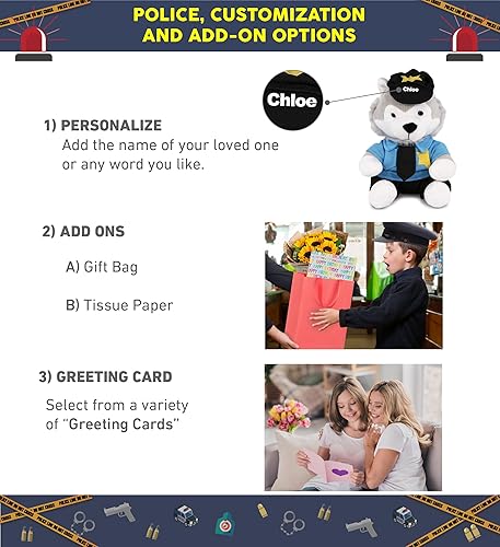 Miniatura 2 de DolliBu Peluche de oficial de policía de lobo, disfraz de policía de lobo súper suave con lindo uniforme de policía y traje de gorra, regalo de