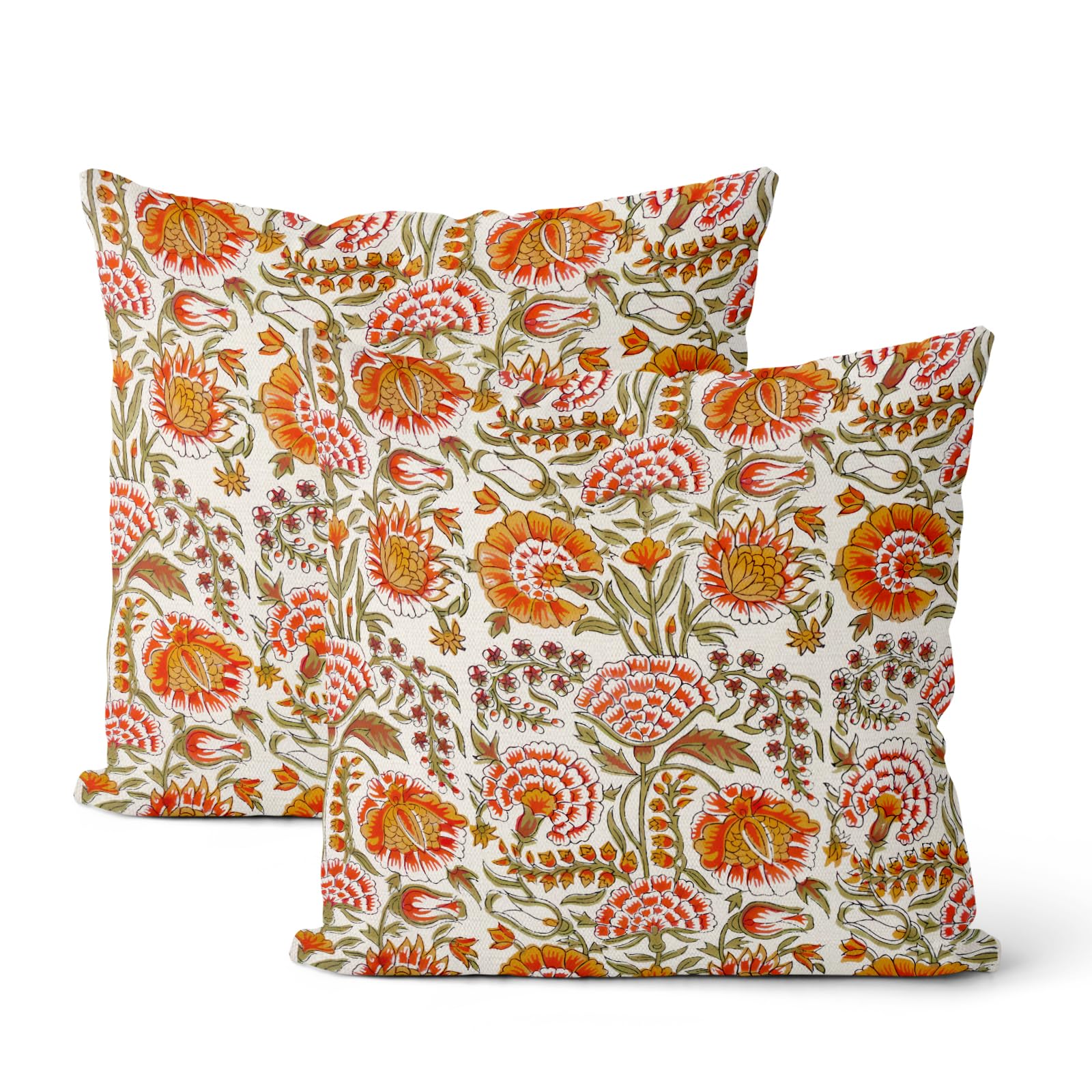 DAFENA Boho Pillow Covers 20x20 Inch 2 Pcs Fall Burnt Orange Yellow Green Vintage Floral Decor Throw Pillows Spring Flower Summer Outdoor Farmhouse
