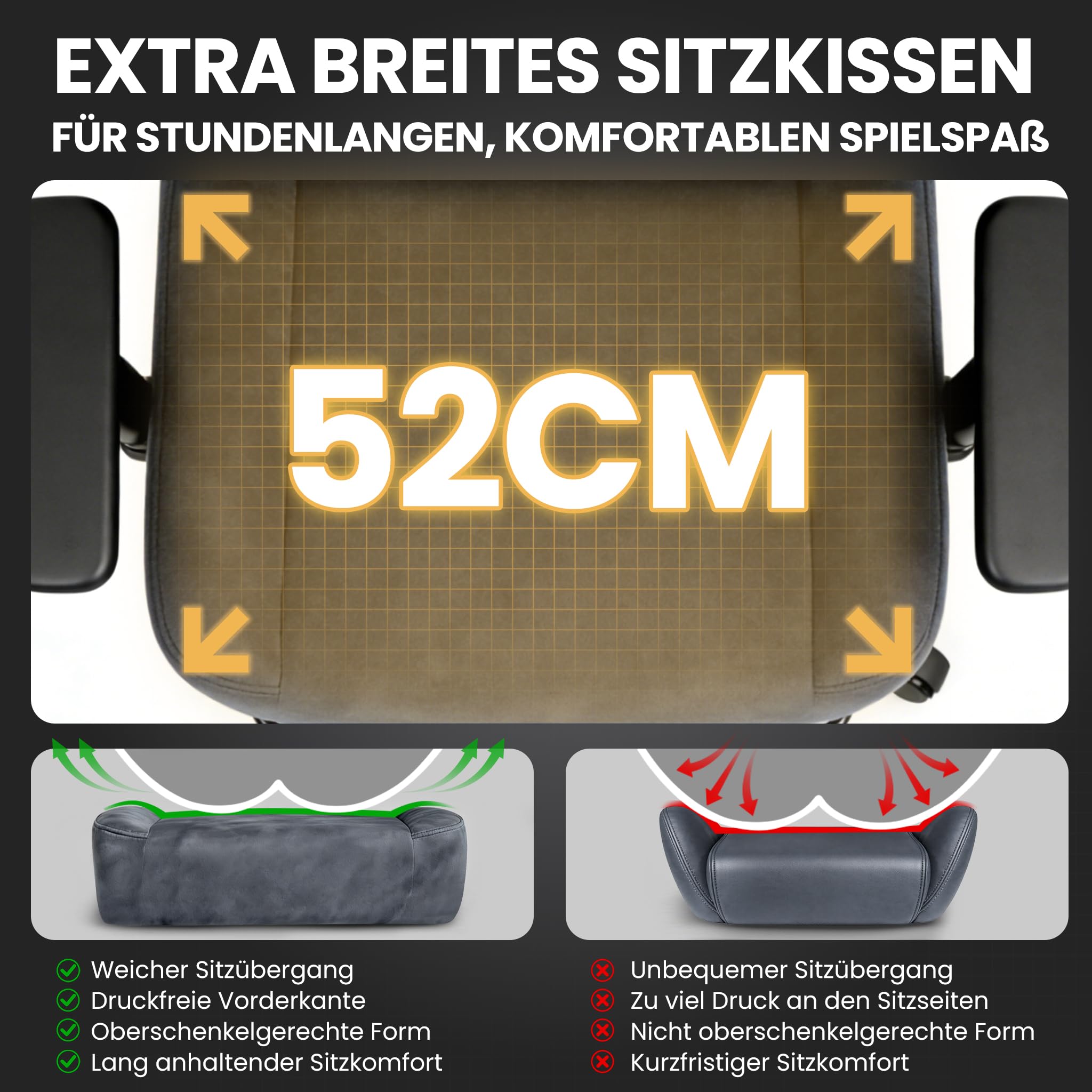Gaming Stuhl Gamer Sessel wildlederartiger Stoff 3D-Armlehnen neigbare Rückenlehne höhenverstellbarer Sitz ausziehbare Fußstütze Lenden- & Kopfstütze 220 kg Belastbarkeit Grau