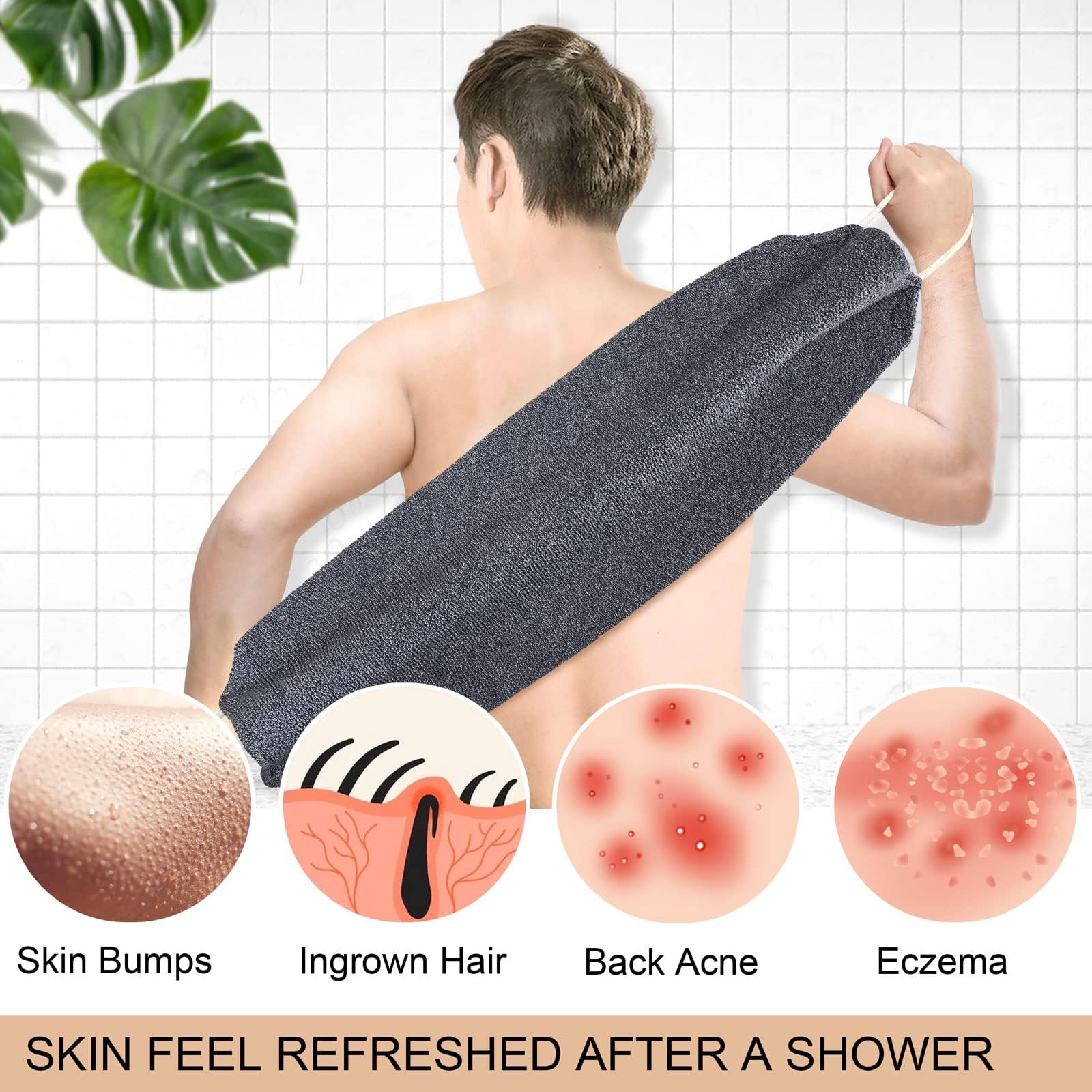 Myjka do pleców pod prysznic, dwuwarstwowa/boczna myjka prysznicowa z uchwytami dla mężczyzn i kobiet, głęboko złuszczająca myjka do pleców, naturalny peeling do ciała, luffa
