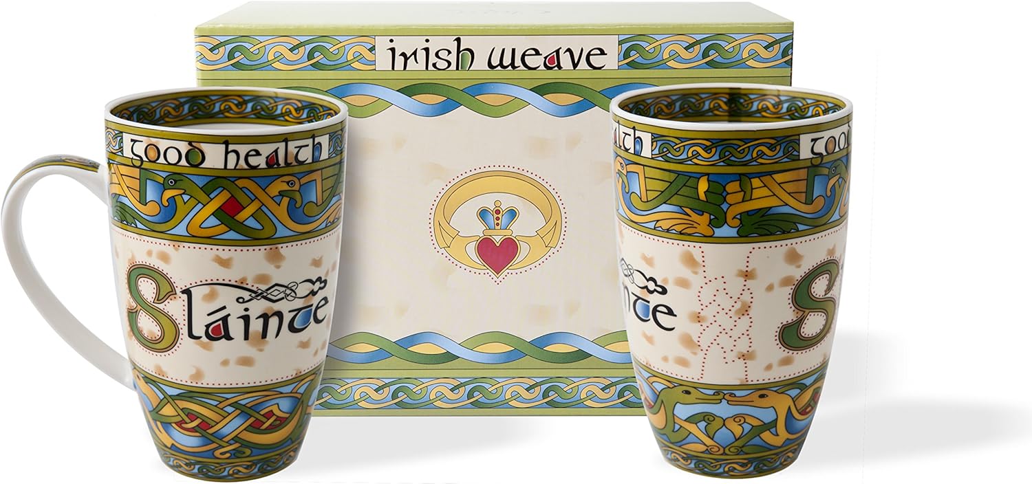 Royal Tara Slainte Bone China Mug - Celtic Knots-Irish Weave (Set of 2), Coffee Cups For Hot or Cold Beverages