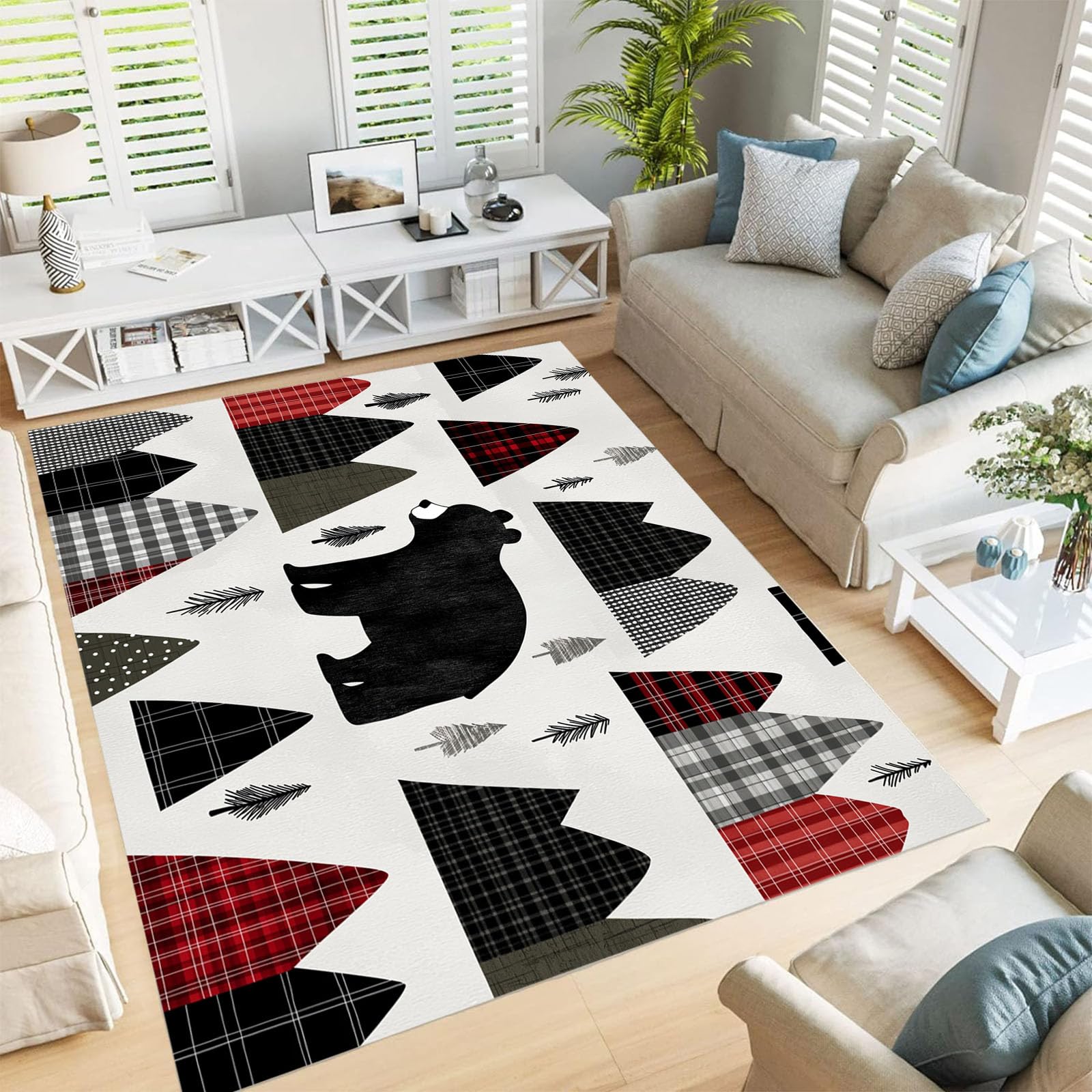 Tapis salon gris anthracite carreaux Buffalo 60x90cm lavable vintage