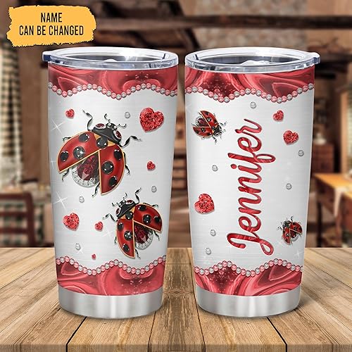 Miniatura 2 de Hyturtle Regalos personalizados para amantes de las mariquitas, vaso de acero inoxidable impreso con nombre personalizado de 20 onzas con tapa, idea