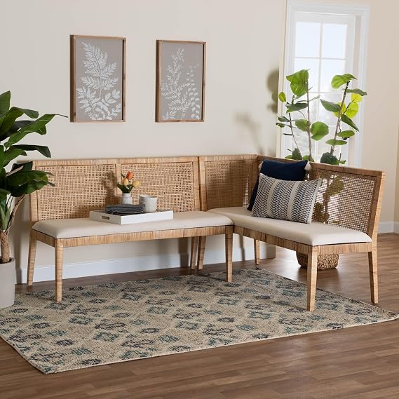 Bali & pari Kalimantan Bohemian Light Honey Rattan 2-Piece Banquette Set