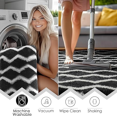 Miniatura 4 de RUGTUDER Alfombra roja para dormitorio, alfombra de piso de 4 x 6 pies para la habitación de las niñas, alfombra grande antideslizante de felpa