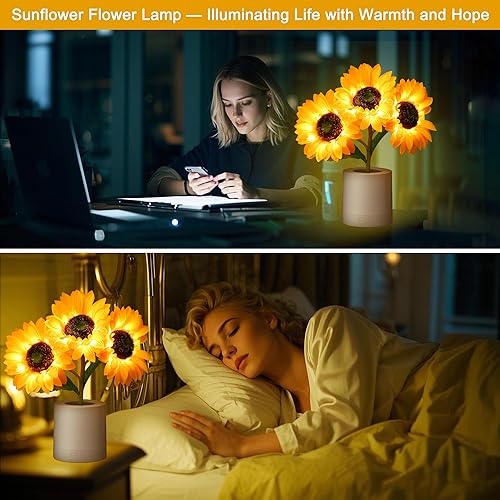 Miniatura 4 de WSYEAR Regalos de girasol para mujeres, lámpara de flores de girasol, luz nocturna para decoración de dormitorio, regalos de cumpleaños de Navidad