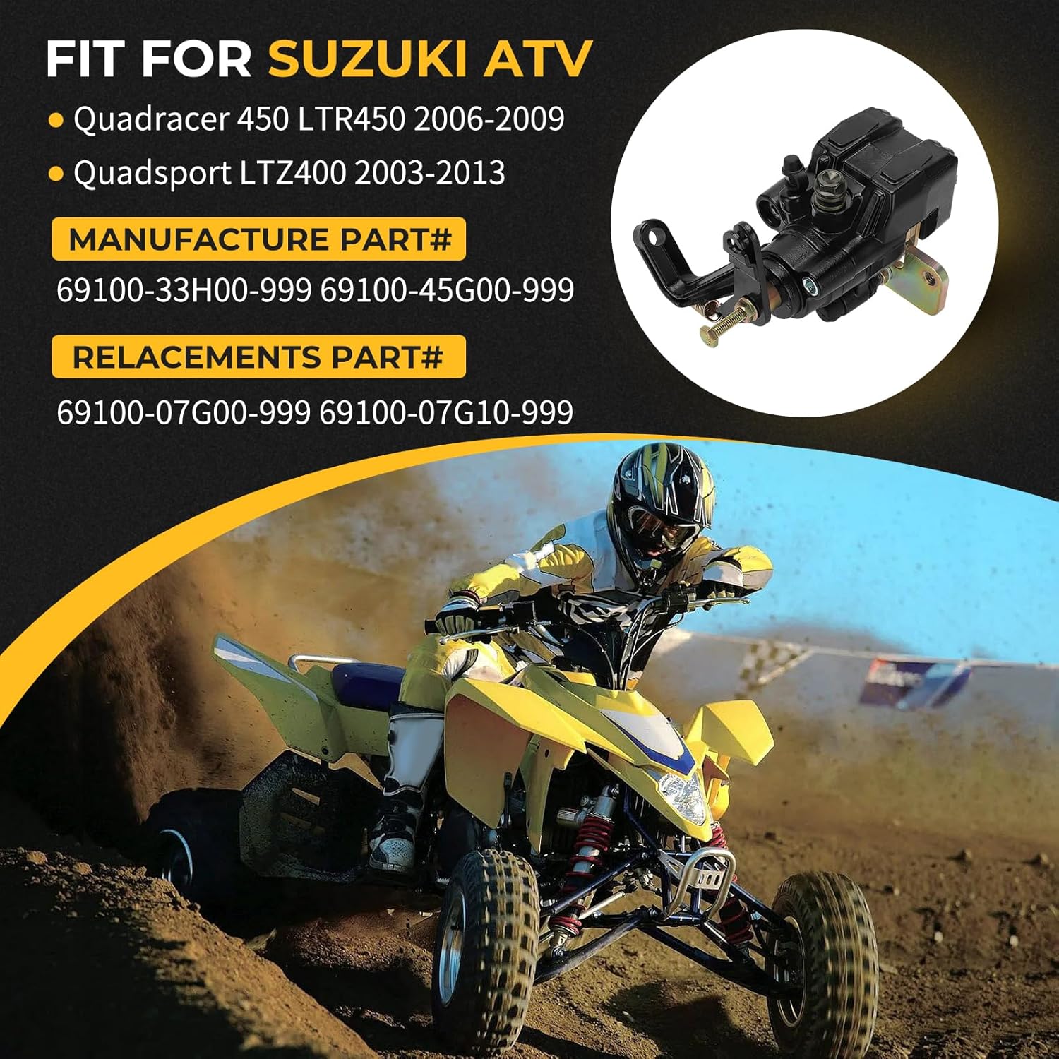 M MATI Rear Brake Caliper & Pads Assembly for Suzuki ATV Quadracer 450 LTR450 Quadsport LTZ400 with Parking Brake 69100-33H00-999 69100-45G00-999