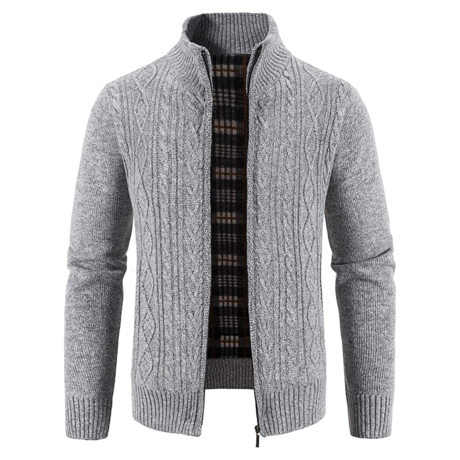 Cardigan da uomo lavorato a maglia con cerniera spessa lavorato a maglia con cerniera cardigan maglione collo finto slim fit giacche full zip cardigan con tasche con cappuccio