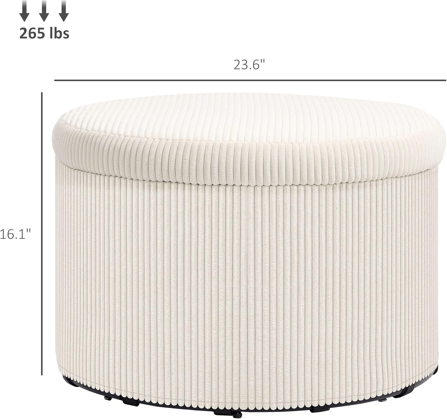 24Inch Round Storage Ottoman Stool with Lid, Upholstered in Beige Corduroy Material, Providing Soft Comfort Seating and Plenty of Storage