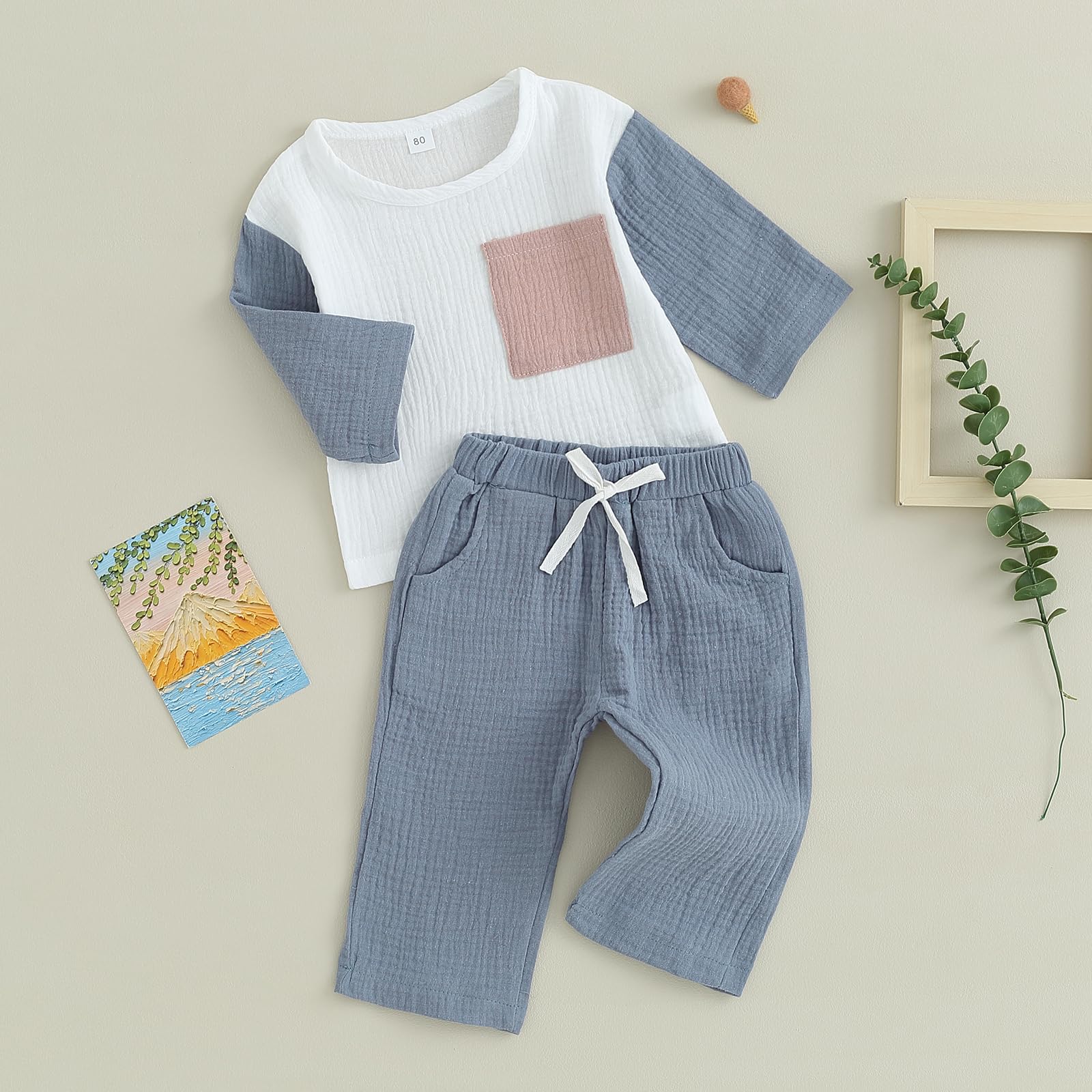 ITFABS 0-5T Toddler Baby Boy Girl Pullover Pants Clothes Long Sleeve Sweatshirt Tees Tops+Pants Outfit Set Fall Winter Clothes(Casual-Blue,6-12 Months)