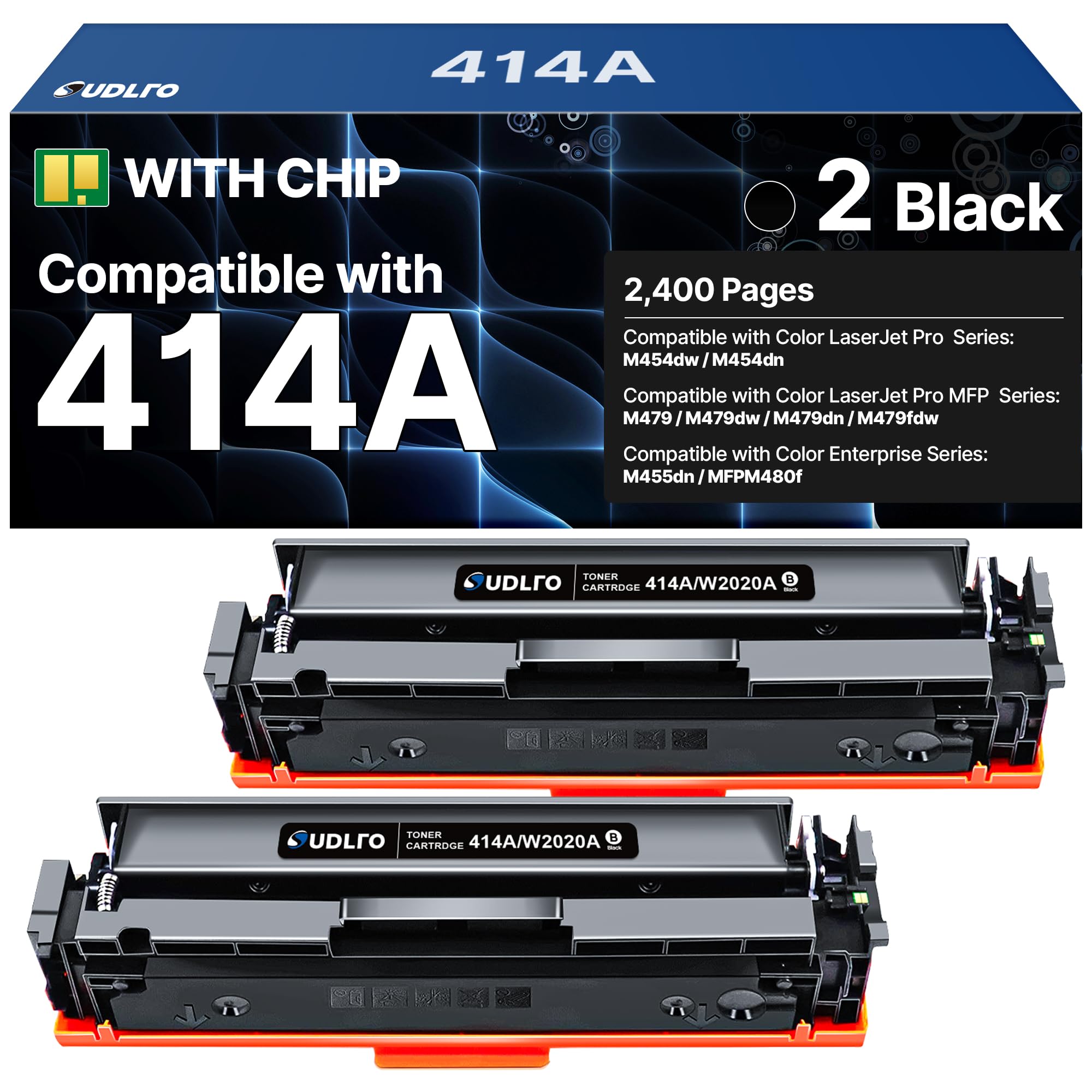 414A Black Toner Cartridges 2 Pack - 414A Black with Chip Replacement for HP 414A 414X Works with Color Laser Jet Pro MFP M479fdw M454dw M454dn M455dn M479fdn Series Printer | W2020A