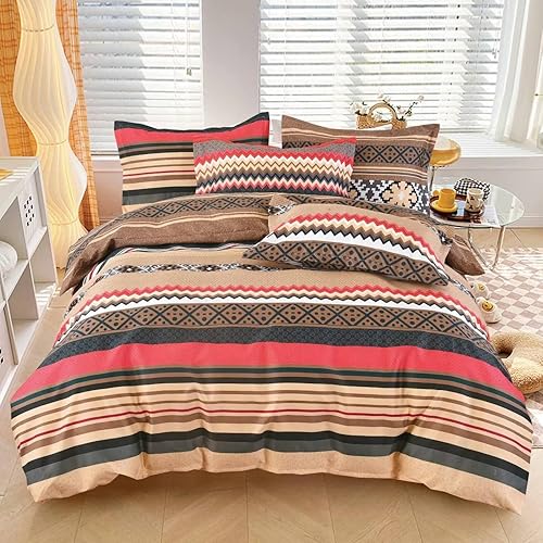 Miniatura 9 de Shatex Juego de edredón Queen de 3 piezas - Ropa de cama de microfibra floral tribal geométrico bohemio con 1 edredón y 2 fundas de almohada, tonos