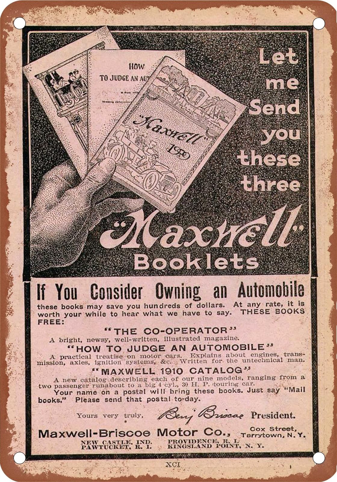 METAL SIGN - 1910 Maxwell Vintage Ad 01 - Old Retro Rusty Look home decor