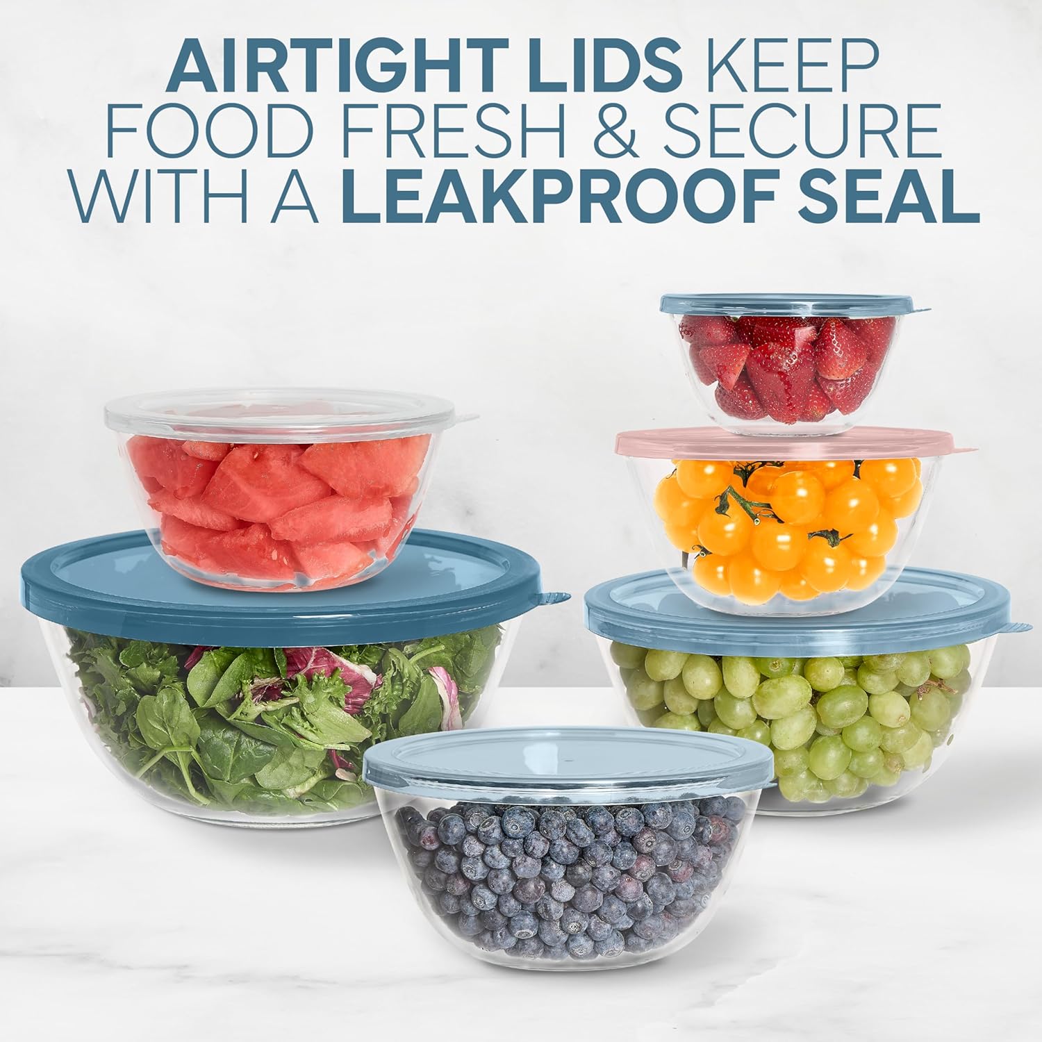 COOK WITH COLOR 12 Pc Glass Mixing Bowl Set with Lids – Borosilicate Glass Nesting Bowls for Cooking, Baking and Meal Prep, Blue/Pink