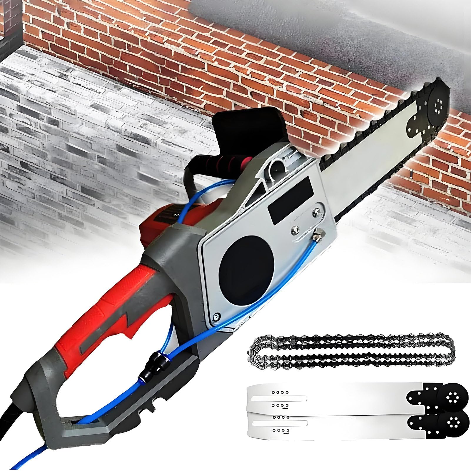 Sierra de cadena eléctrica para hormigón, cortador de pared de diamante con 2 cadenas y 2 barras guía, ladrillo de corte, bloque, hormigón reforzado, granito