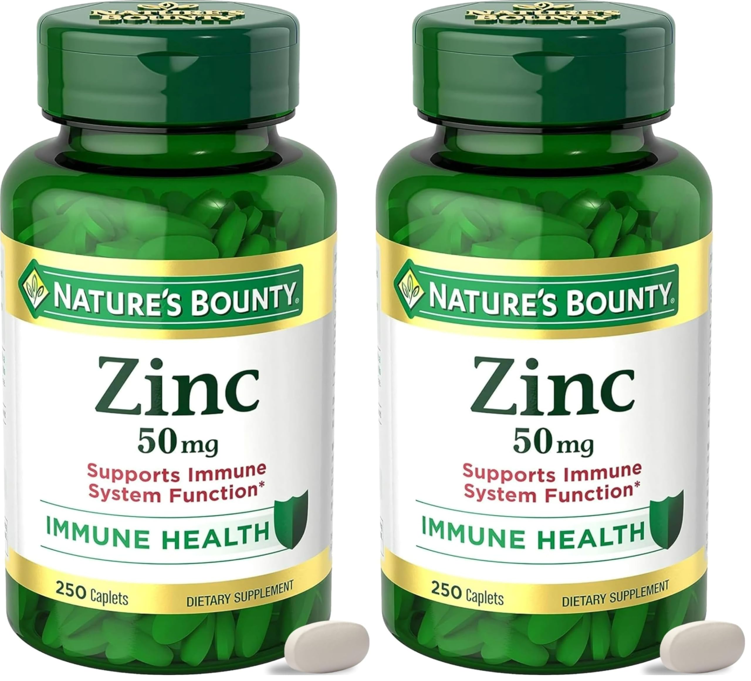 Nature’s Bounty Zinc 50mg, Immune Support & Antioxidant Supplement, Promotes Skin Health, 1 Caplet Per Day, Gluten Free, 250 Vegetarian Caplets (Pack of 2) Unflavored 250 Count (Pack of 2)