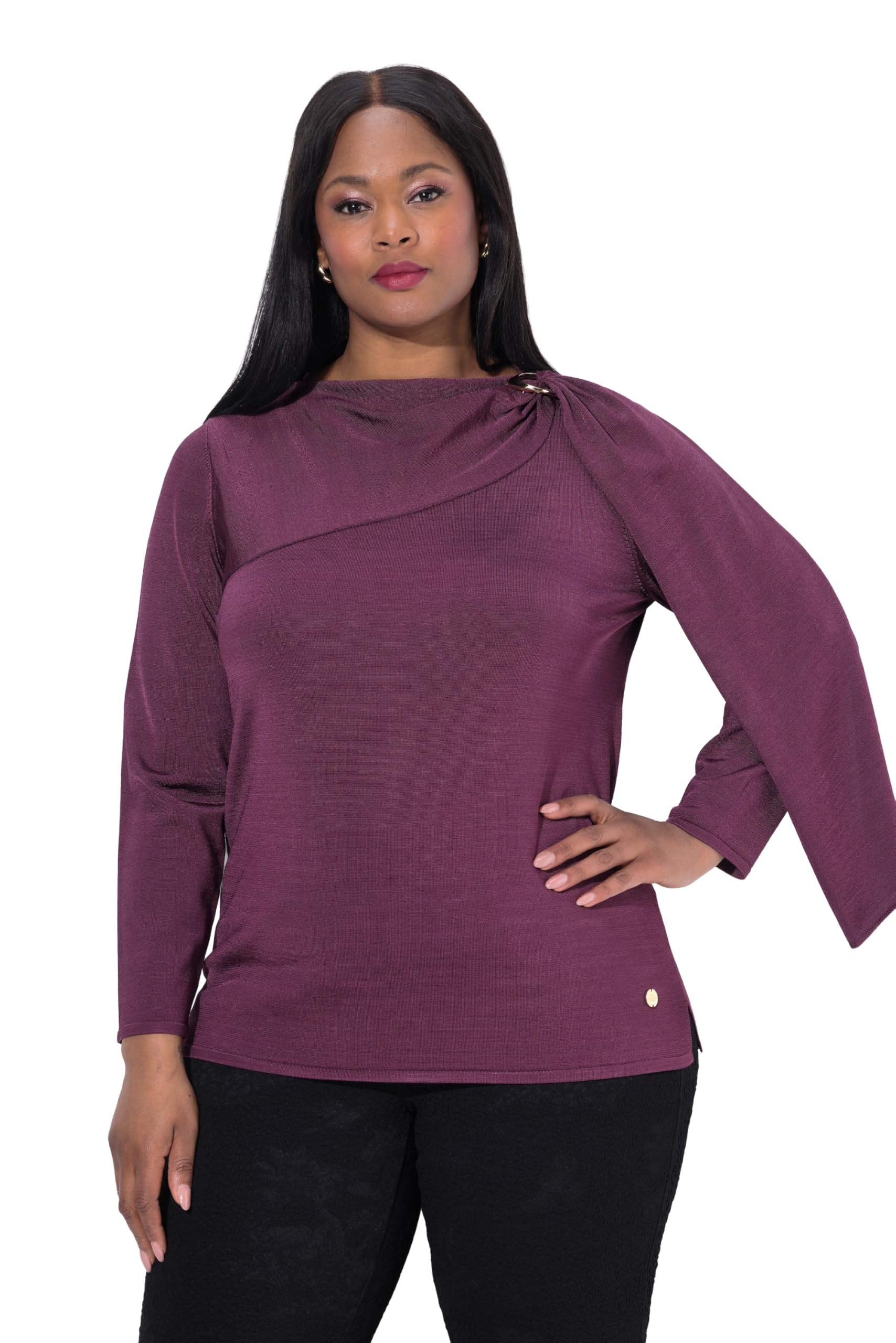 Ulla Popken Damen große Größen Übergrößen Plus Size Pullover, Zierschnalle, Schal, Rundhals, Langarm 841652