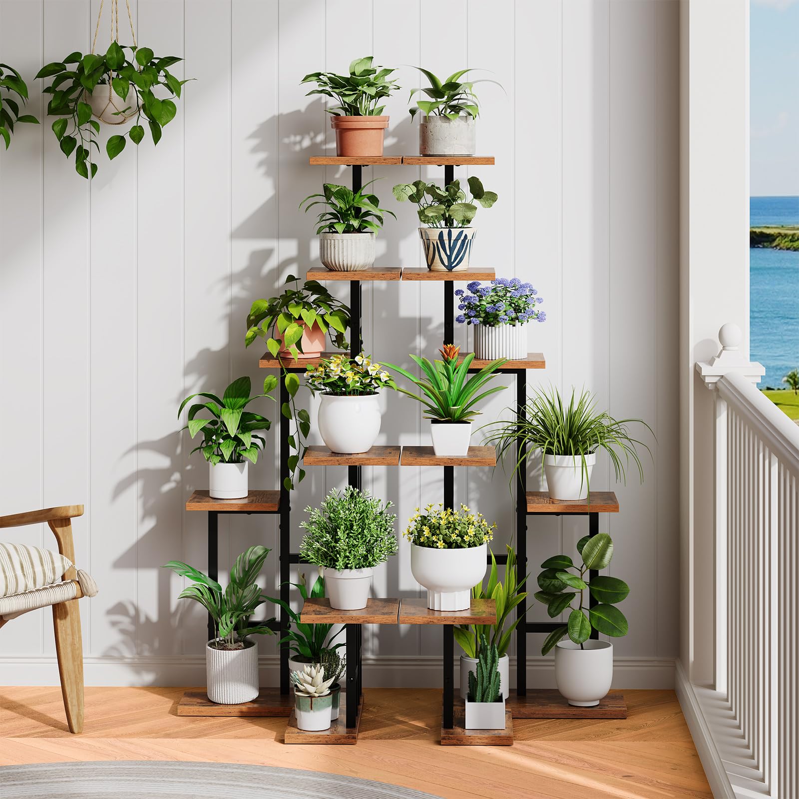 HOOBRO 7-stufiger Pflanzenständer, 120 cm hoch, Blumenständer für Innenräume, quadratisches Pflanzenregal, Blumenhocker… – Ansicht 2