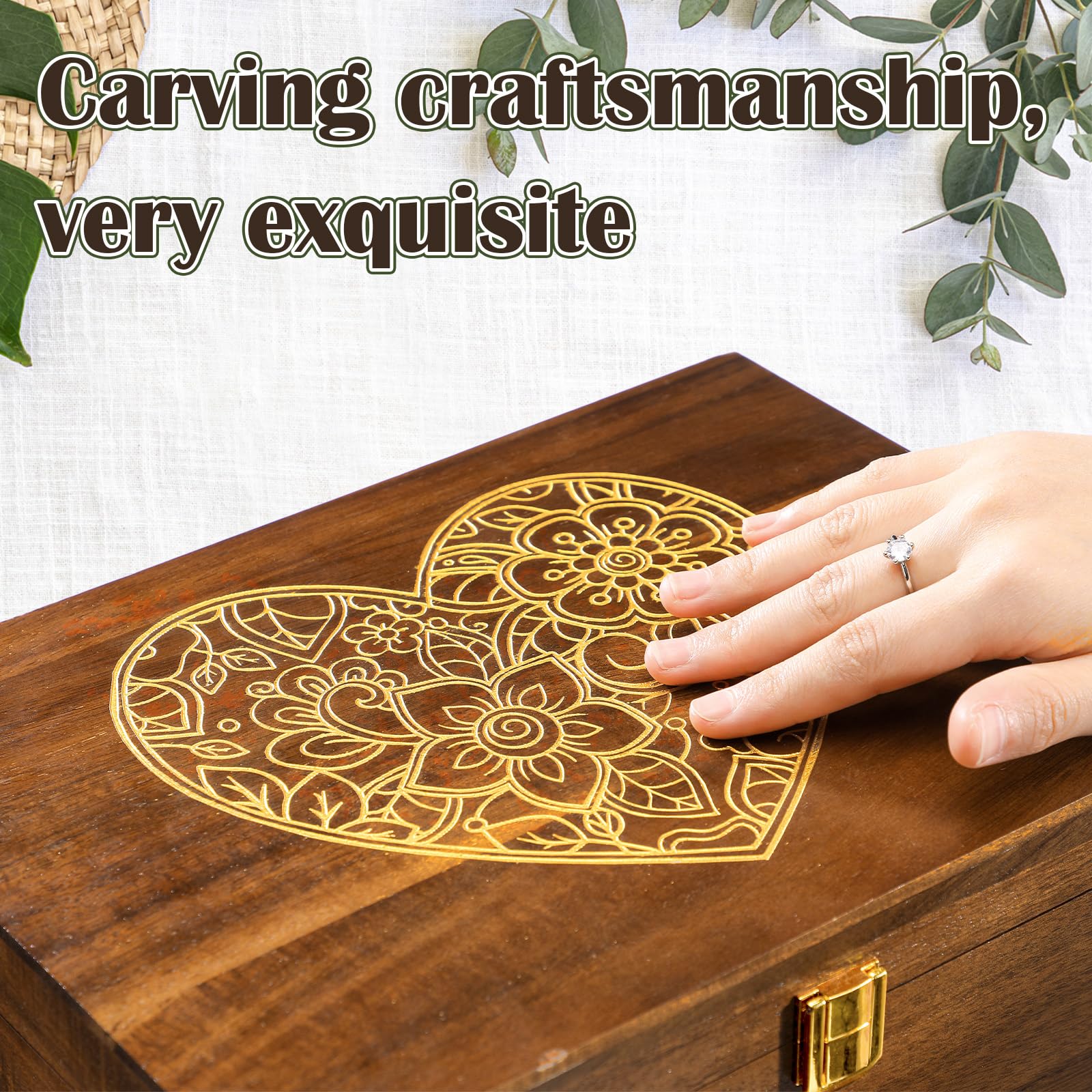 Threehoney Caja grande de madera para recuerdos de boda con tapas, 12 x 9 x 5.5 pulgadas, caja de almacenamiento de recuerdos de boda, regalos de compromiso para parejas, recién casados, despedidas de