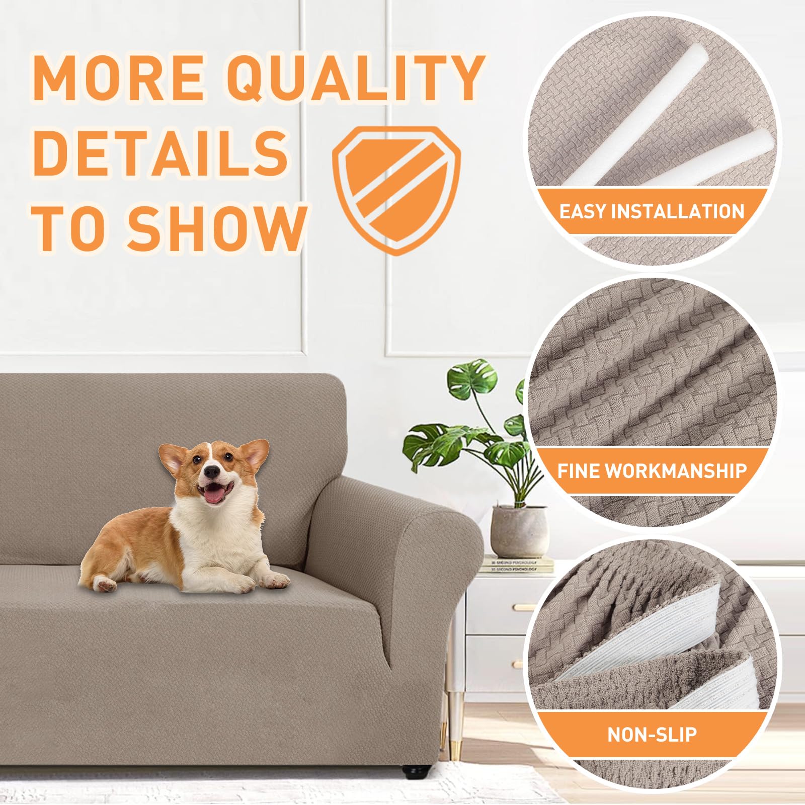 Ystyle Copridivano 3 Posti Con Braccioli - Elasticizzato Copri Divano Antigraffio Gatto, Fodere Copridivani Antiscivolo Antimacchia Lavabile, Copripoltrona Bottom Con Elastica, Cachi