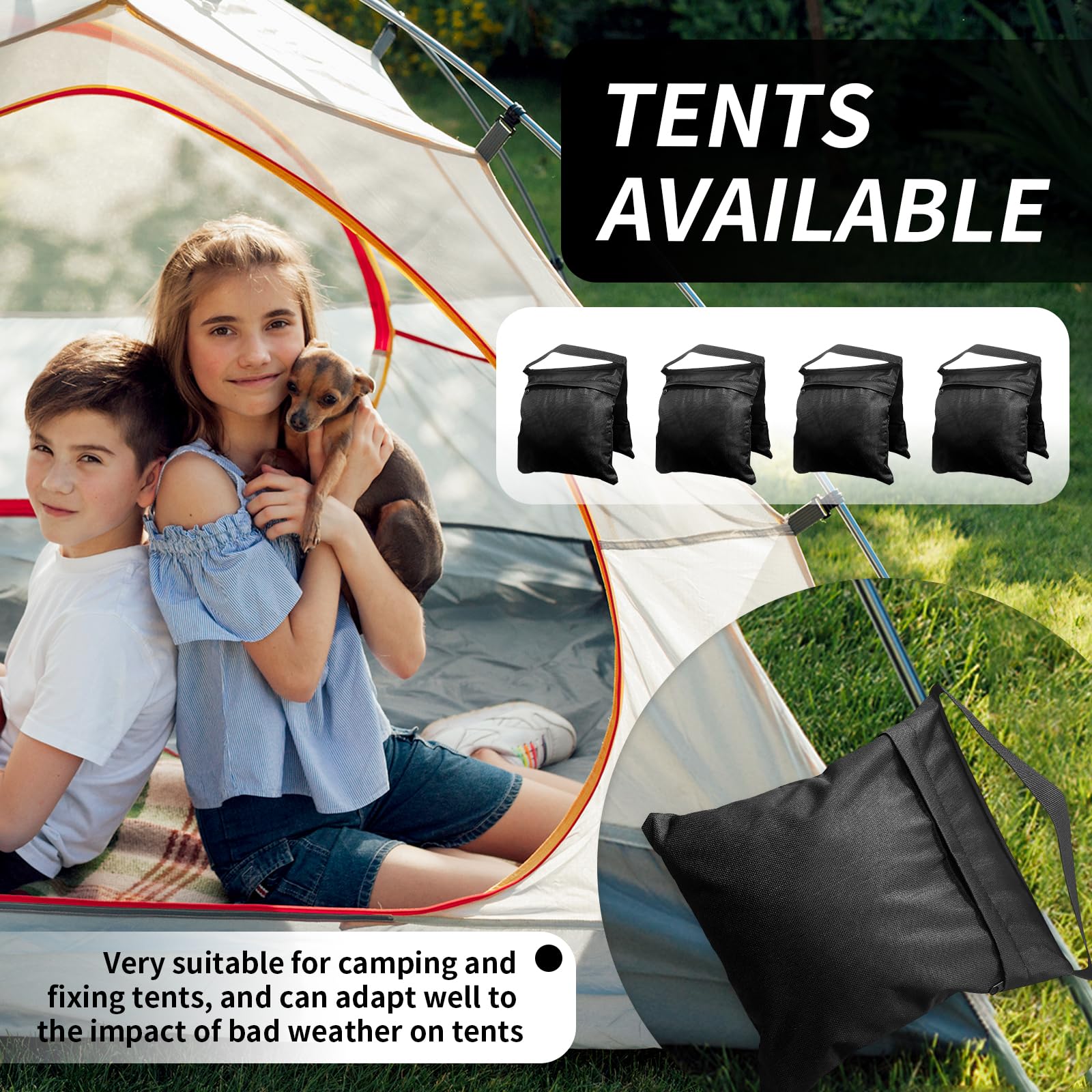 4 Stück Sandsack für Stativ Fotografie, 800D Nylon Gewichtssäcke mit Haken, Gegengewicht für Lichtstative, Studio, Video & Bespannung, Schwarz 57 x 27 cm