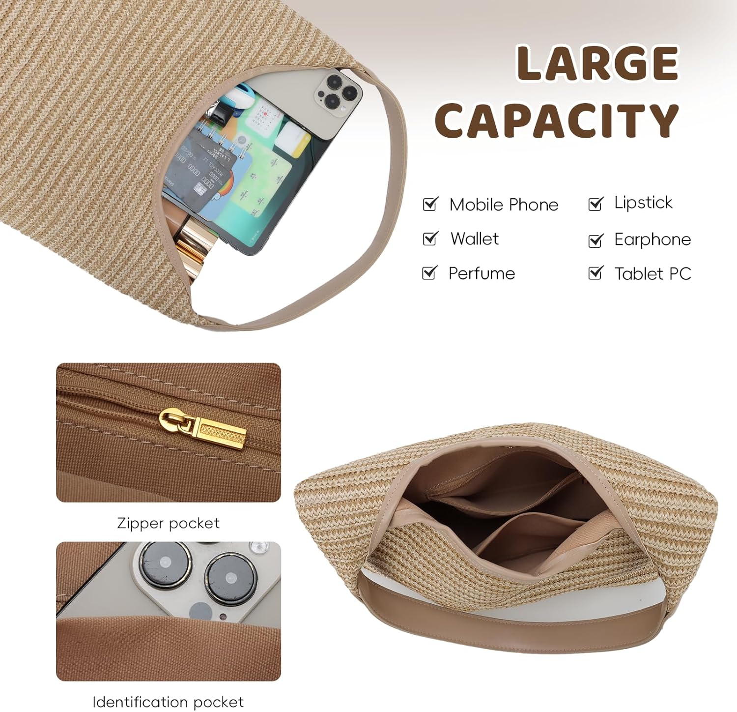 Oweisong Women Summer Beach Bag Straw Bucket Tote Handbag Woven Vacation Purse | Black Striped, Pink Rainbow, Hippe Satchel, Hobo Shoulder Bag, Tote Bag for Women, Trendy 2026 - Image 7