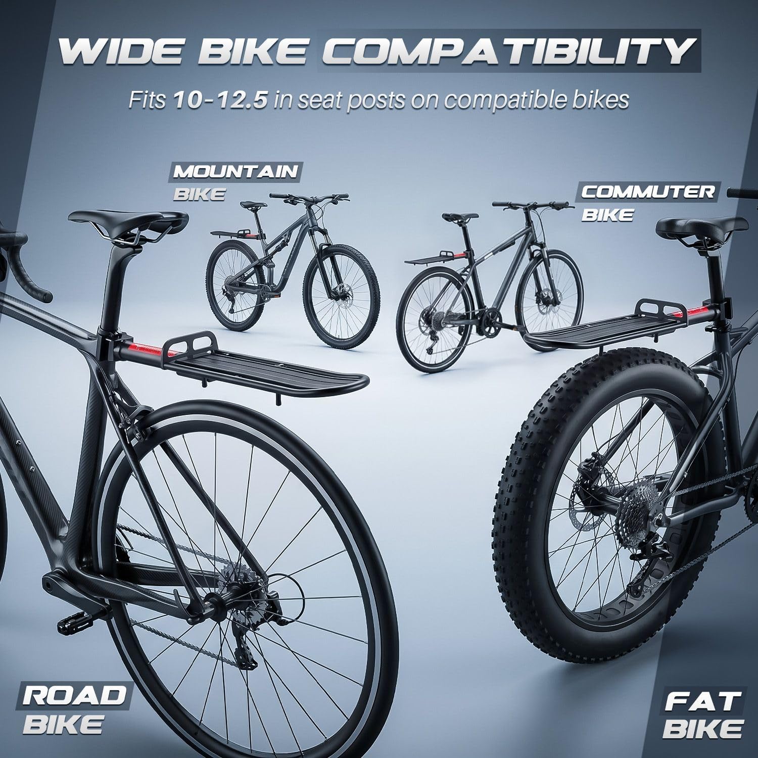 Flexzion Porte-Bagages Vélo Arrière Réglable – Charge Max 50 Kg, Aluminium Robuste Avec Réflecteur, Compatible Roues 26-28 Pouces
