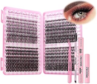 Eyelash Extension Kit 640pcs Individual Eyelashes Kit Cluster Lashes Individual CLuster 9-16mm DIY Eyelash Extension Kit with Lash Bond and Remover, Tweezers, Double-Ended Brush(30D&40D&50D)