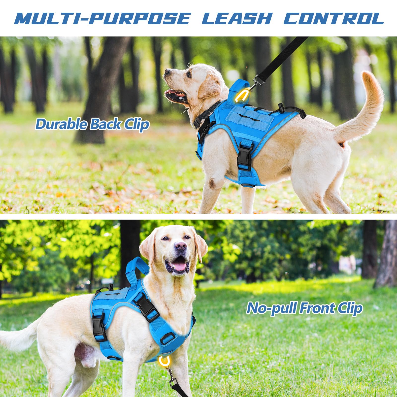 WINGOIN Arnés táctico azul para perros medianos y pequeños, arnés ajustable con asa reflectante K9 para caminar, senderismo, entrenamiento (tamaño S)
