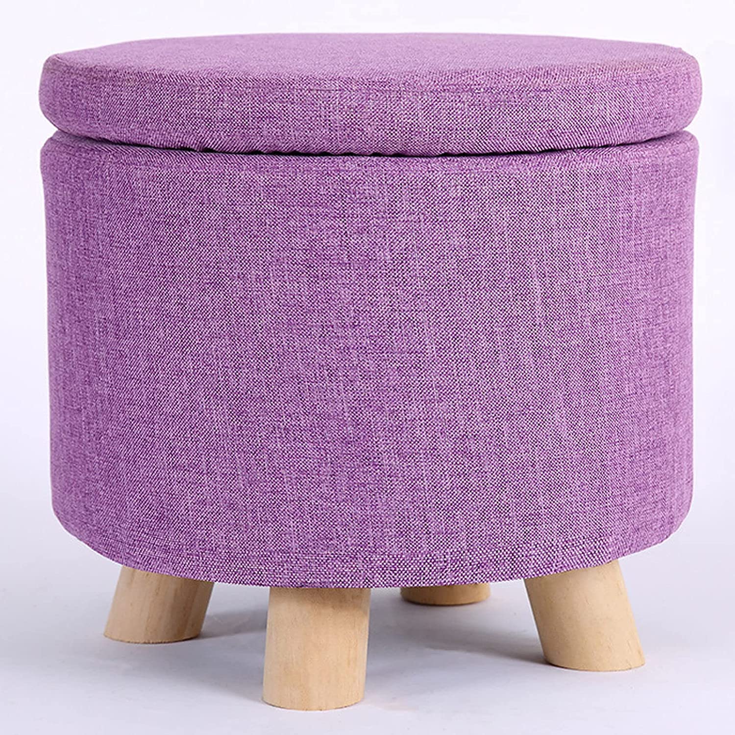 Pouf de rangement rond violet clair 32x31 cm en coton et lin