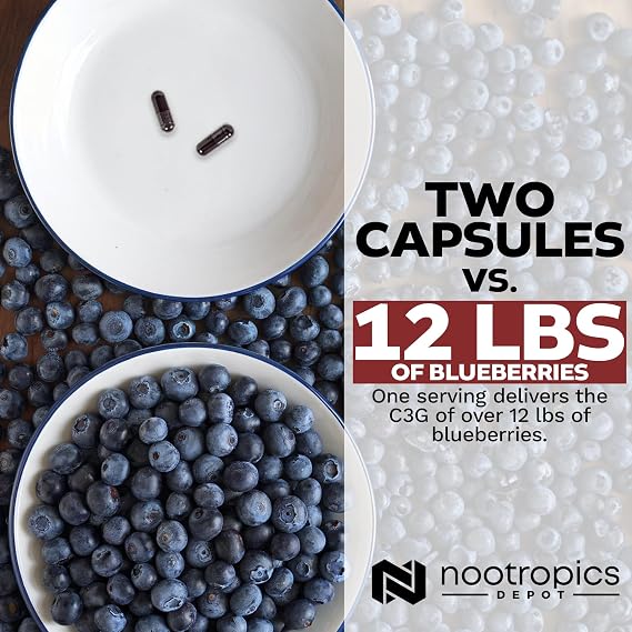 Nootropics Depot Cyanidin 3-Glucoside Capsules | 125mg | 60 Count | Black Rice Extract | C3G | Oryza Sativa | Metabolic, Vision, Cognitive Support
