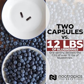 Nootropics Depot Cyanidin 3-Glucoside Capsules | 125mg | 60 Count | Black Rice Extract | C3G | Oryza Sativa | Metabolic, Vision, Cognitive Support