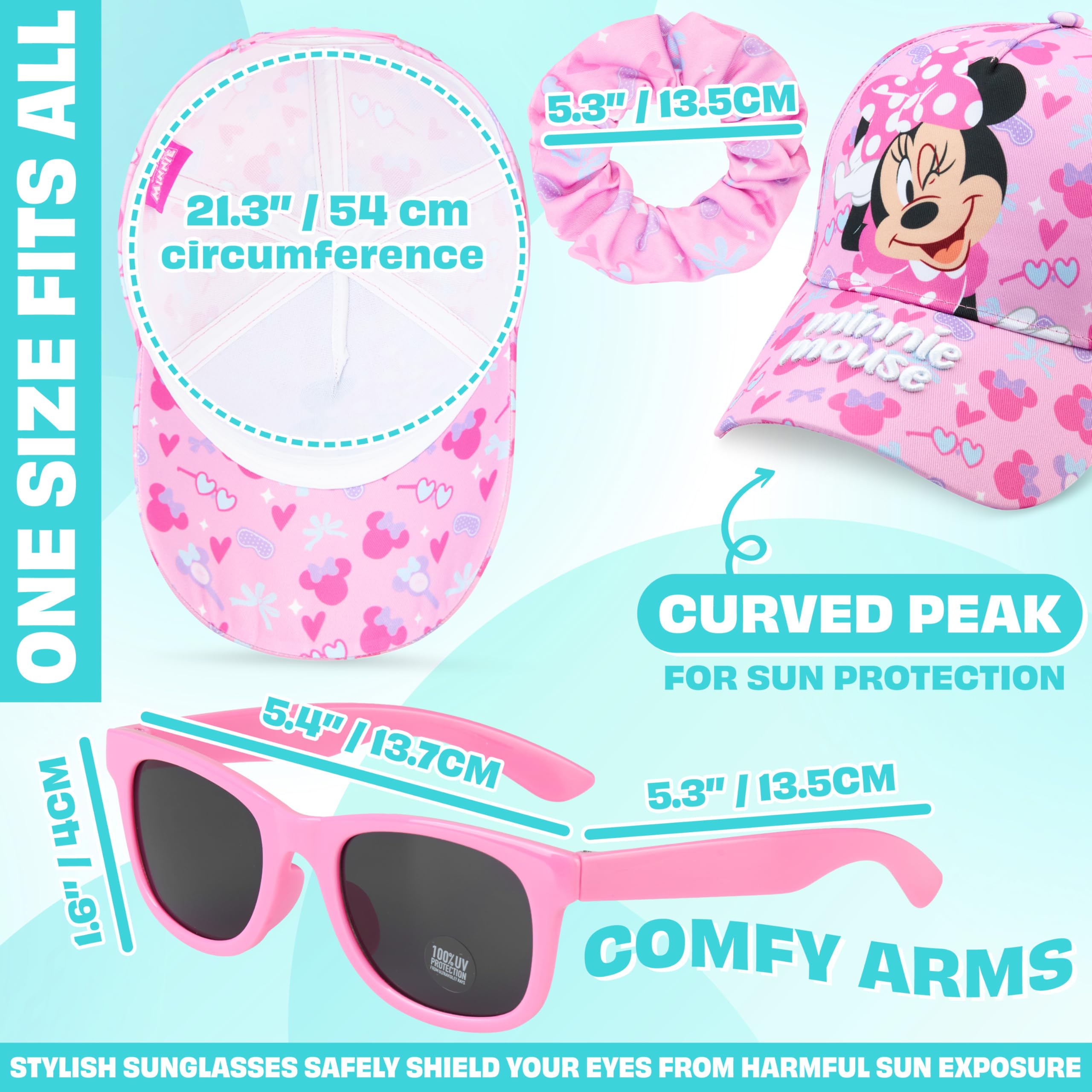 Gorra Niña con Gafas de Sol UV400 y Coletero Set Patrulla Canina Frozen Princesas Disney Minnie Mouse Barrio Sesamo