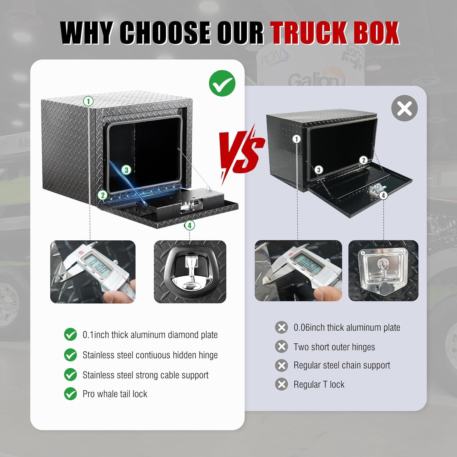 24 Inch Aluminum Underbody Truck Tool Box, Heavy-Duty Flatbed Tool box for Trucks & Trailers, Lockable Waterproof Storage Box – 0.100 in. Thick Aluminum Diamond Plate, Matte Black